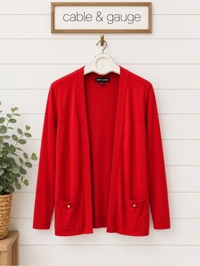 CABLE & GAUGE Red Open Front Cardigan Size L